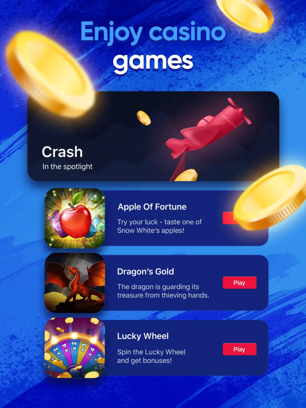 1xBet app casino games screen